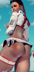 3d apex_legends ass ass_focus black_ass breasts brown_eyes brown_hair dark-skinned_female dark_skin hazel_eyes loba_(apex_legends) looking_at_viewer red_hair respawn_entertainment solo squish swursterotic tagme