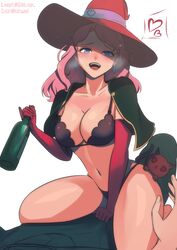 1girls big_breasts black_bulls_uniform black_clover bra breasts cat cloak clothed clothed_female female gibb_san gloves hat katsunei light-skinned_female light_skin looking_at_viewer male pink_hair purple_eyes reverse_rape thick_thighs underwear vanessa_enoteca visible_breath witch_hat