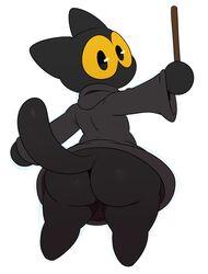 absurd_res anthro ass big_ass big_butt biped bottomless bubble_ass bubble_butt butt clothed clothing cute cute_face digital_media_(artwork) domestic_cat felid feline felis female female_only fur furry furry_only google google_doodle halloween hi_res holidays looking_back magic_cat_academy mammal momo_(google) rear_view shortstack simple_background solo solo_female sssonic2 stick thick_thighs wand white_background wide_hips