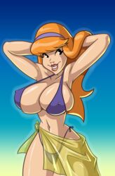 1girls armpit armpits bikini cleavage daphne_blake erect_nipples_under_clothes hanna-barbera headband huge_breasts long_hair phazyn pinup red_hair scooby-doo see-through_clothing solo solo_female spilling_out tagme thick_thighs wrap