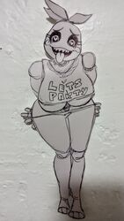 big_breasts feet five_nights_at_freddy's heart-shaped_pupils paper paper_child papercraft_(medium) photo_(medium) stripping thick_thighs tongue tongue_out toy_chica_(fnaf) toy_chica_(love_taste)