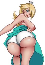 areolae ass big_breasts bimbo blonde_hair blue_eyes breasts bubble_butt crown dress dress_pull female female_focus female_only hair_over_one_eye kernelsink long_hair mario_(series) nintendo nipples panties pose posing princess_rosalina rear_view sideboob solo super_mario_galaxy tagme topless