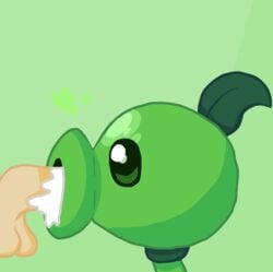 ambiguous_gender blowjob cum cum_in_mouth disembodied_penis green_background green_body green_skin heart hearts leaf male male_only open_mouth oral peashooter_(pvz) penis plant plants_vs_zombies simple_background