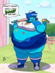 1girls bbw big_belly fat food_stains lapis_lazuli_(bob) lapis_lazuli_(gem) lapis_lazuli_(steven_universe) morbidly_obese morbidly_obese_female obese_female overweight overweight_female ready_to_pop slob steven_universe sugarrollart weight_gain