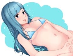 1girls belly belly_button blue_hair female female_only jujutsu_kaisen kasumi_miwa kazukine solo solo_female swimsuit