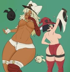 abs absurd_res ass black_hair bob_cut breasts dark_skin green-tinted_eyewear guilty_gear heart hi_res i-no ramlethal_valentine short_hair solander sunglasses surprised tagme thick_thighs tinted_eyewear white_hair