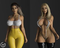 1girls 3d alternate_costume apex_legends big_breasts blonde_hair breasts brown_hair dark-skinned_female dark_skin female gm_studios green_eyes indian latex_stockings makeup nipples rampart_(apex_legends) solo two_tone_hair wide_hips