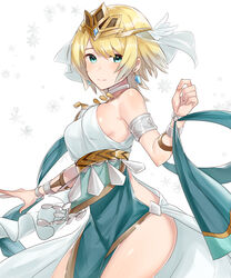 1girls anklet armlet bare_shoulders blonde_hair blue_hair bracelet breasts choker crown dancer dancer_(three_houses) dancer_outfit earrings feather_trim female female_only fire_emblem fire_emblem:_three_houses fire_emblem_heroes fjorm_(fire_emblem) gradient_hair green_eyes haru_(nakajou-28) jewelry medium_breasts multicolored_hair nintendo pelvic_curtain sideboob smile snowflakes solo solo_female white_background