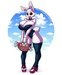 absurd_res anthro anthro_only beastars big_breasts black_stockings breasts breasts_bigger_than_head breasts_out breasts_out_of_clothes brown_eyes bunny bunny_ears bunny_girl bunny_tail bunnysuit cleavage clothed clothing collar collarbone easter easter_basket easter_bunny eyebrows fabianoferreira female fully_clothed fur furry furry_only haru_(beastars) hi_res high_heels holidays lagomorph large_breasts nose open_mouth rabbit solo standing stockings tail thick_thighs toto_draw