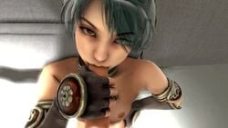 animated artist_request blowjob cock_worship eye_contact fellatio green_hair handjob hetero looking_at_viewer no_sound oral pov seductive_eyes seductive_mouth small_breasts soul_calibur tagme talim video