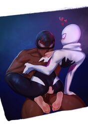 1boy 1girls ass athletic athletic_female athletic_male breasts breasts_out bubble_butt busty crotchless dark-skinned_male dark_skin female gwen_stacy hourglass_figure interracial light-skinned_female light_skin male marvel marvel_comics medium_breasts miles_morales pussy sex spider-gwen spider-man:_into_the_spider-verse spider-man_(series) suggestivesmile vagina vaginal vaginal_penetration vaginal_sex wide_hips