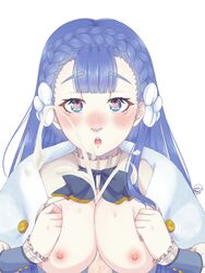 1girls blue_hair blush boobjob breasts breasts_out commission commissioner_upload cum cumming cumshot fire_emblem fire_emblem_echoes:_shadows_of_valentia flowers_in_hair heart-shaped_pupils nekihiro nintendo open_clothes open_shirt paizuri penis ribbon rinea_(fire_emblem) shirt titjob white_background