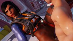 1boy 1girls 3d annoyed blizzard_entertainment clothed cum cum_in_pussy cum_inside dark-skinned_female dark_skin dropship fareeha_amari female generic_male half-dressed kinktrash male overwatch pharah spaceship vaginal_penetration