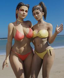 2girls 3d apex_legends beach dark-skinned_female dark_skin female female_focus francis_brown indian indian_female latina loba_(apex_legends) rampart_(apex_legends) swimsuit tagme