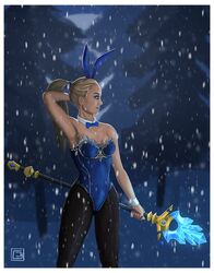 blonde_hair blonde_hair blue_eyes bunny_girl bunnysuit crystal_maiden dota dota_2 pantyhose rylai_the_crystal_maiden