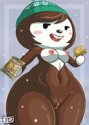 2021 animal_crossing anthro black_eyes breasts brown_fur brown_hair bunny_girl carmen_(animal_crossing) female fur furry furry_only headwear hi_res jackintaro mostly_nude naked nintendo nipples nude pussy thick_thighs