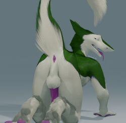 3d_(artwork) anthro anus ass balls digital_media_(artwork) erection fur genitals hi_res looking_at_viewer male mammal nude penis sergal simple_background solo tagar1k tongue