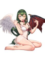 angel_girl corruption davyonmartz demon_girl duality femsub forked_tongue green_hair heart_eyes heart_marking long_hair makeup meme my_hero_academia nightgown slit_pupil symbol-shaped_pupils tsuyu_asui wings