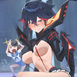 black_hair hood_x_art kill_la_kill mankanshoku_mako matoi_ryuuko senketsu tagme underboob