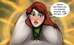 dota dota_2 dukraz ginger ginger_hair imminent_oral pov pussy thick_thighs thighs valora_the_dawnbreaker windranger windrunner yuri