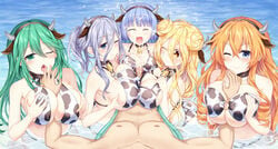 animal_ears areola ass bikini bikini_top breast_grab breast_hold censored cum date_a_live erect_nipples horns hoshimiya_mukuro izayoi_miku kazamachi_yamai kyouno_natsumi murasame_reine paizuri penis swimsuits symmetrical_docking titfuck tsubasaki wet