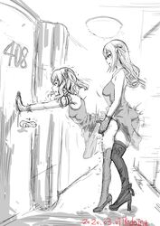 blonde_hair futa_on_female futanari high_heels ikada_dog sex thick_thighs wall