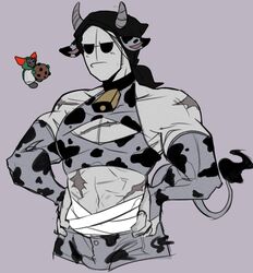 blush boxxycatt cow_ears cow_horns cow_print cow_tail cowbell madness_combat muscular muscular_male sanford scars