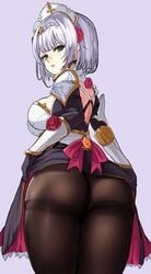 1girls ass blue_hair genshin_impact looking_back loooyd maid maid_headdress noelle_(genshin_impact) pantyhose solo