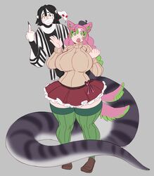 1boy 1girls alternate_costume anthro ass big_ass big_breasts black_hair breasts canon_couple cute demon_slayer dog_ears dog_girl dog_tail fangs fat_ass female fully_clothed green_hair heart-shaped_pupils huge_ass huge_breasts iguro_obanai kaburamaru kanroji_mitsuri kimetsu_no_yaiba male mask massive_breasts middle_finger multicolored_hair pink_hair short_skirt skirt smile snake snake_tail thick_ass thick_thighs thighhighs thunder_thighs tingtongten wholesome wide_hips