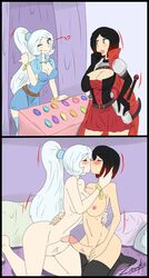 2futas 2koma alternate_costume alternate_universe before_sex flirting futa_on_futa futa_only futa_sans_balls futanari instant_loss_2koma kissing kissing_penis ruby_rose rwby shopkeeper weapons weiss_schnee zronku