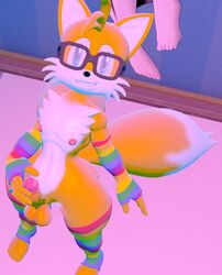 3d anthro big_penis erection eyewear furry genitals glasses hand_on_penis happy highres male male_only modelling multicolored_clothing nipples nude penis rainbow_clothing redalertnsfwalert sega solo sonic_(series) source_filmmaker stockings tails testicles thick_thighs thighhighs