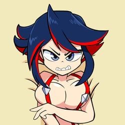 1girls angry drawmatt frown kill_la_kill large_breasts matoi_ryuuko on_back on_bed short_hair solo