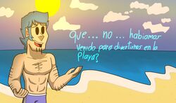 1boy beach boyfriend's_dad_(mizanploz) friday_night_funkin gay hairy male male_focus male_only muscular muscular_arms muscular_male pectorals purple_skin solo solo_focus solo_male spanish_text swimsuit yaoi