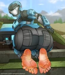 1girls 2d ass big_feet blue_armor empiricalsmut feet feet_fetish feet_focus female female_focus female_human female_only female_spartan_(halo) foot_fetish halo_(series) halo_reach human kat-b320 looking_back power_armor soles solo solo_female spartan_(halo) spartan_iii_(halo) toes