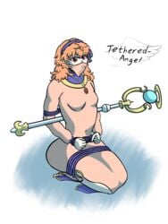 1girls bondage brown_eyes cloth_gag femsub fire_emblem fire_emblem_echoes:_shadows_of_valentia gag genny_(fire_emblem) kneeling medium_hair necklace nintendo orange_hair rope rope_bondage small_breasts solo solo_female staff tethered_angel wide_hips