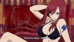 1girls animated bikini bouncing_breasts breast_jiggle breasts cleavage erza_scarlet fairy_tail female hand_on_head huge_breasts jiggle large_breasts long_hair red_hair screencap shounen_jump swimsuit tattoo very_long_hair