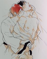 2boys anal_sex artist_request black_hair fingers_in_mouth free! male male_only red_hair rin_matsuoka sosuke_yamazaki sousuke_yamazaki tongue yaoi