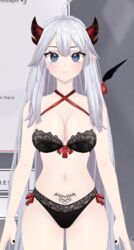 big_breasts black_bra black_panties blue_eyes breasts demon demon_girl demon_horns demon_tail female female_focus female_only huge_breasts lingerie plump pubic_tattoo silver_hair solo_female solo_focus succubus succubus_tattoo tagme tattoo thick_thighs veibae virtual_youtuber vshojo