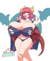 1girls big_breasts bra breast_squeeze breasts cape claws cleavage dragon_girl dragon_tail dudemcwhy female female_focus horns huge_breasts ilulu_(dragon_maid) lizard_tail looking_at_viewer miss_kobayashi's_dragon_maid monster_girl navel panties pointy_ears red_hair self_grope sharp_teeth short_hair solo solo_female solo_focus thick_thighs thighs watermark