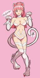 blue_eyes breasts capcom cat_ears cat_girl cosplay crossover darkstalkers felicia_(cosplay) felicia_(darkstalkers)_(cosplay) felicia_(fire_emblem) felicia_(fire_emblem_if) female fire_emblem fire_emblem_fates long_hair medium_breasts midriff navel nintendo pink_hair ponytail raydango small_breasts solo tagme tail wink