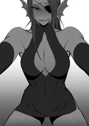 1girls black_dress black_gloves blue_skin deltarune dripping_pussy female female_only fish fish_girl long_gloves long_hair red_hair solo toro_sub torotale undertale undyne vaginal_juices wet wet_pussy yellow_eyes