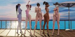 3d 5girls american areolae arms_above_head ashe_(overwatch) asian ass babydoll blizzard_entertainment breasts breasts_out british brown_eyes brown_hair cowboy_hat d.va dark-skinned_female dat_ass egyptian european eyeshadow female female_only french full_body g-string half-closed_eyes hana_song hat heels high_heels korean large_penis legs lena_oxton light-skinned_female lingerie long_legs looking_at_viewer navel nipples nipples_visible_through_clothing nude ocean outside overwatch pharah ponytail purple_skin seductive_look see-through see-through_clothing shelf_bra shiny_skin short_hair skinny small_breasts smile smirk sunglasses sunlight take_your_pick tattoo teddy_(clothing) thong tiaz-3dx tinted_eyewear tracer white_hair widowmaker