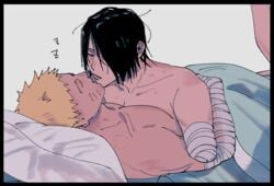 2boys bandage bandaged_arm black_eyes black_hair blonde_hair boruto:_naruto_next_generations dilf dodo_(artist) gay hair_over_one_eye light-skinned_male light_skin male male/male male_only mature mature_male medium_hair naruto naruto_(series) pecs pillow romantic romantic_ambiance romantic_couple sasuke_uchiha short_hair shoulder_length_hair shounen_jump sleeping twink uzumaki_naruto whisker_markings whiskers yaoi yellow_hair