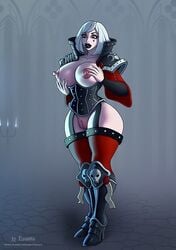 1girls 2d adepta_sororitas armor big_breasts boobs breasts clothed corset eleonore female female_focus female_only imperium_of_man power_armor purity_seal red_eyes revealing_clothes sister_of_battle solo solo_female thick_thighs warhammer_(franchise) warhammer_40k white_hair xianetta