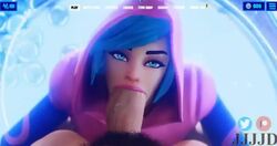 1boy 1girls 3d animated athletic_female big_penis blowjob blue_eyes blue_hair clothed_female_nude_male deepthroat eyelashes fat_cock fellatio fortnite fortnite:_battle_royale gameplay_mechanics hud human iris_(fortnite) jjjjd looking_at_viewer makeup pink_lipstick pov pubic_hair sound tagme thick_penis throat_swabbing user_interface video