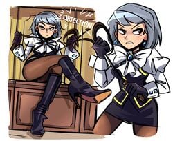 1girls boots capcom dominatrix female female_only femdom franziska_von_karma gyakuten_saiban high_heels_boots karuma_mei peargor short_hair silver_hair source_request tagme thighs whip