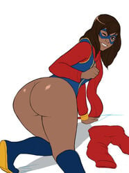 1girls ass big_ass brown_eyes brown_hair dark-skinned_female dark_skin dat_ass female female_only huge_ass kamala_khan looking_at_viewer looking_back marvel marvel_comics ms._marvel muslim muslim_female naavs pakistani pakistani_female solo superheroine teenager