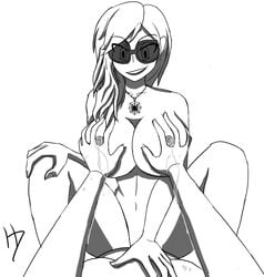 1boy 1girls 2d areolae asian asian_female big_breasts breast_grab breasts busty female female_focus hollardude hourglass_figure large_breasts nipples ryuu_ga_gotoku seong-hui sunglasses tagme unseen_male_face wide_hips yakuza_(series)