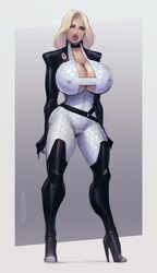 1girls big_breasts blonde_hair bodysuit breasts cameltoe cleavage devil_hs female female_only huge_breasts large_breasts mass_effect miranda_lawson nipples nipples_visible_through_clothing skimpy_clothes solo thick_lips thick_thighs wide_hips