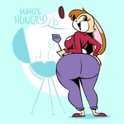 ass barbecue breasts bubble_butt female fur huge_ass jeans mythabyss pants rabbit sega sonic_(series) text thick_thighs vanilla_the_rabbit video_games wide_hips